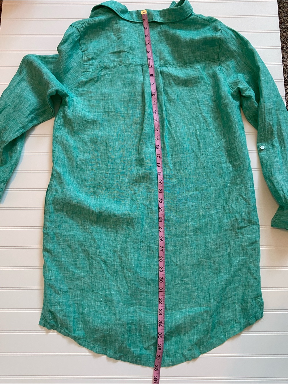 Beachy C&C California Green 100% Linen Button Down Shirt Dress Woman L Tunic - Picture 7 of 8